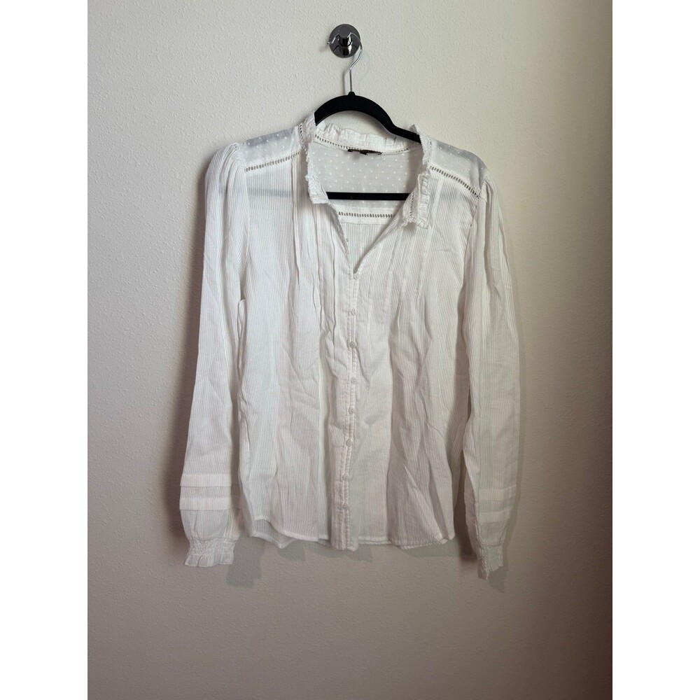 Quince Organic Textured Cotton Peasant Long Sleeve Blouse in White Size Large
